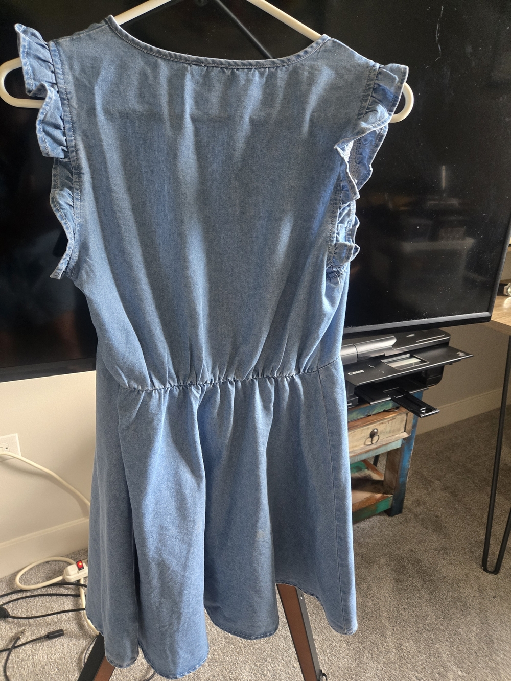 Cupshe Light Blue Denim V-Neck Casual Dress with Flutter Sleeves - Picture 6 of 6